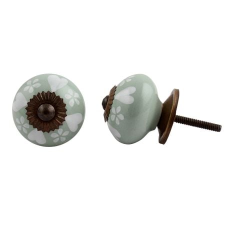 Sage Green Heart Ceramic Knob